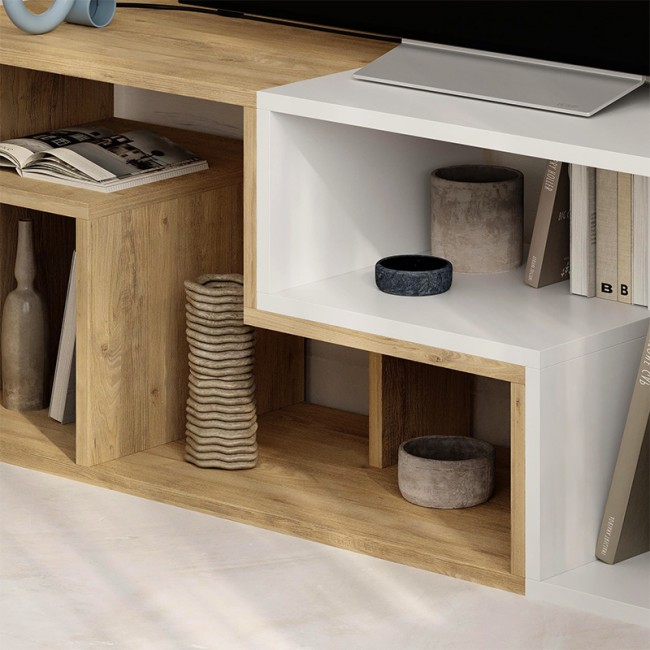 Glis Megapap melamine tv stand in sapphire oak - white color 145x35x44.8cm.