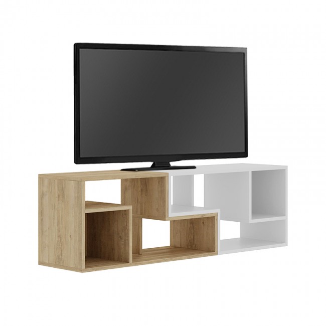 Glis Megapap melamine tv stand in sapphire oak - white color 145x35x44.8cm.