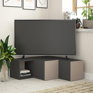 Compact Megapap corner melamine TV furniture in anthracite - light mocha color 94,2x90,6x31,4cm.