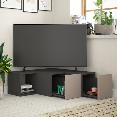 Compact Megapap corner melamine TV furniture in anthracite - light mocha color 94,2x90,6x31,4cm.