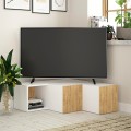 Compact Megapap corner melamine TV furniture in white - oak color 94,2x90,6x31,4cm.