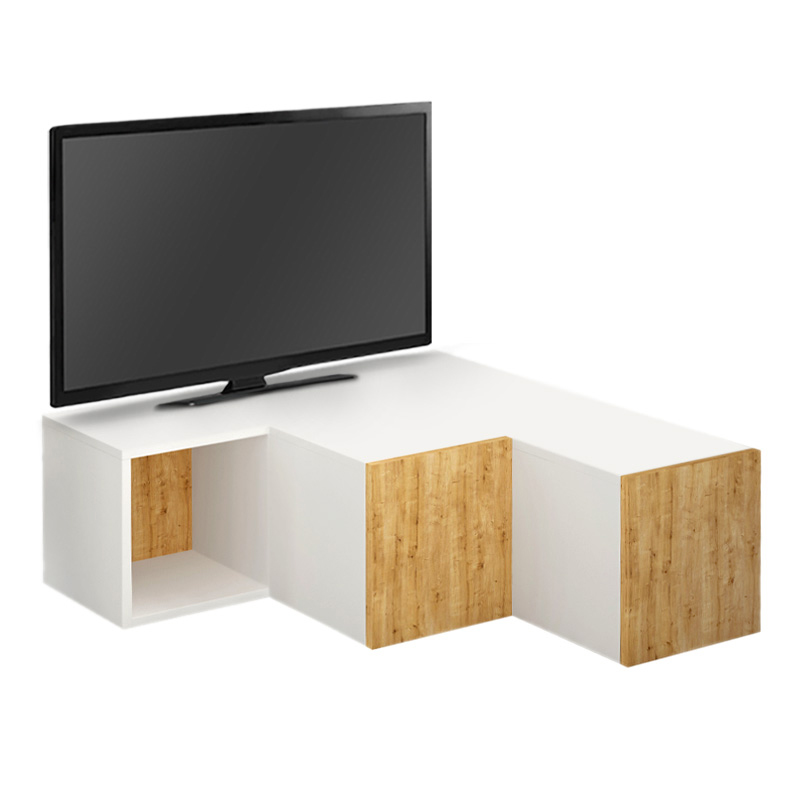 Compact Megapap corner melamine TV furniture in white - oak color 94,2x90,6x31,4cm.