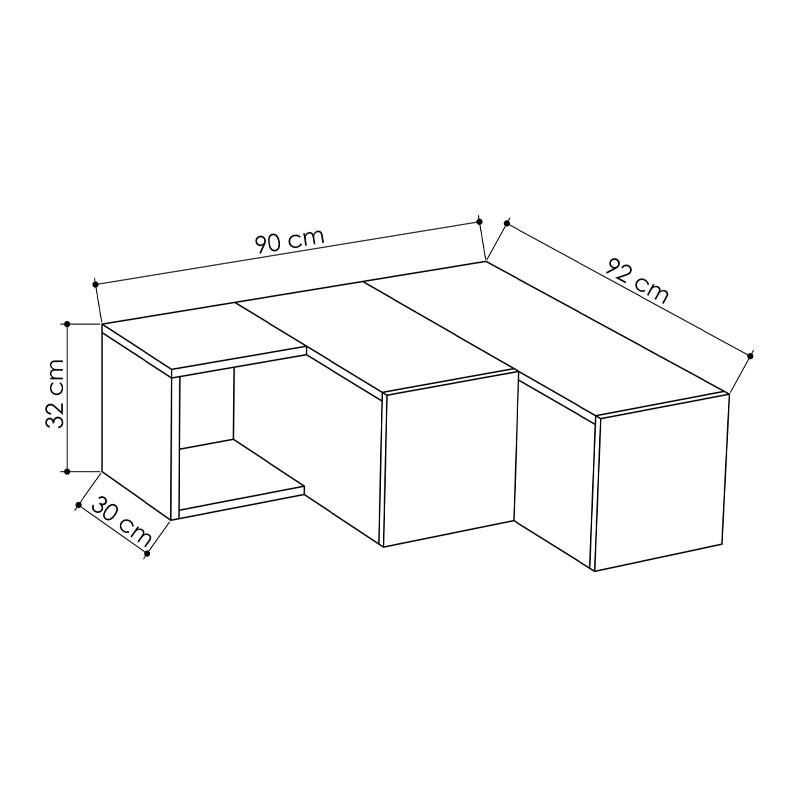 Compact Megapap corner melamine TV furniture in white - oak color 94,2x90,6x31,4cm.