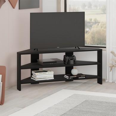 Thales Megapap corner melamine TV furniture in black wood color 110x36x45cm.