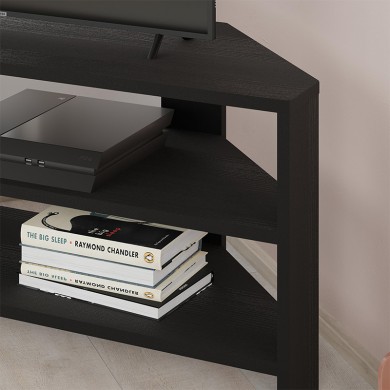 Thales Megapap corner melamine TV furniture in black wood color 110x36x45cm.