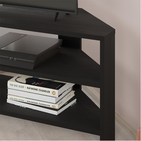 Thales Megapap corner melamine TV furniture in black wood color 110x36x45cm.