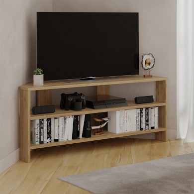 Thales Megapap corner melamine TV furniture in oak color 110x36x45cm.