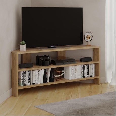 Thales Megapap corner melamine TV furniture in oak color 110x36x45cm.