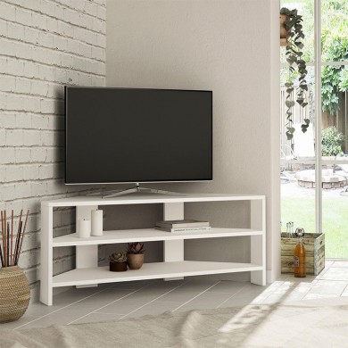 Thales Megapap corner melamine TV furniture in white color 110x36x45cm.
