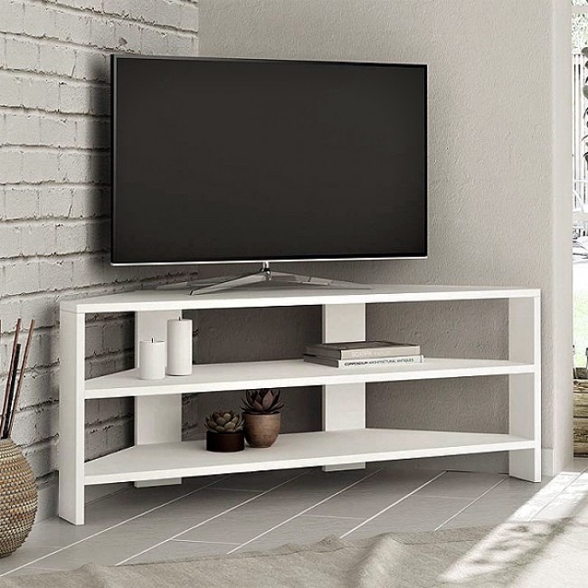 Έπιπλο τηλεόρασης γωνιακό Thales Megapap χρώμα λευκό 110x36x45εκ.