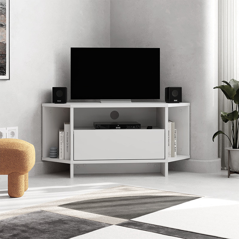 Viva Megapap corner melamine TV furniture in white color 95,7x35,4x45cm.