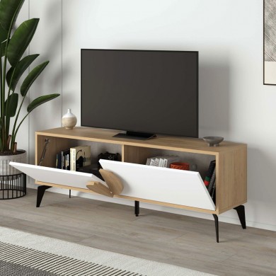 Gora Megapap melamine TV stand in sapphire oak - white 140x35,6x51cm.