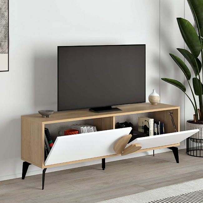 Έπιπλο τηλεόρασης Gora Megapap χρώμα sapphire oak - λευκό 140x35,6x51εκ.