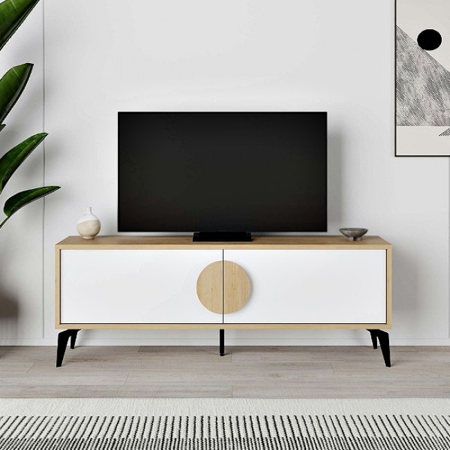 Έπιπλο τηλεόρασης Gora Megapap χρώμα sapphire oak - λευκό 140x35,6x51εκ.