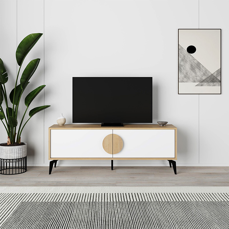 Gora Megapap melamine TV stand in sapphire oak - white 140x35,6x51cm.