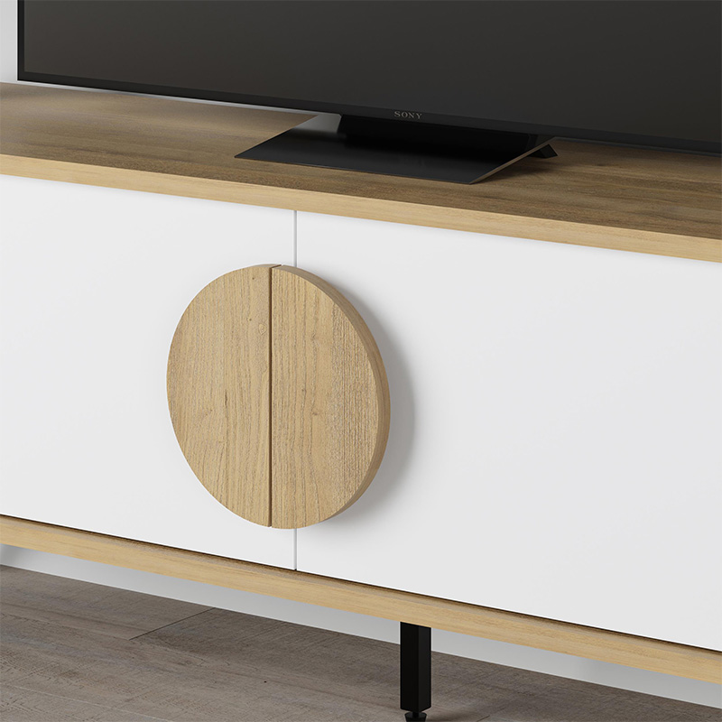 Gora Megapap melamine TV stand in sapphire oak - white 140x35,6x51cm.