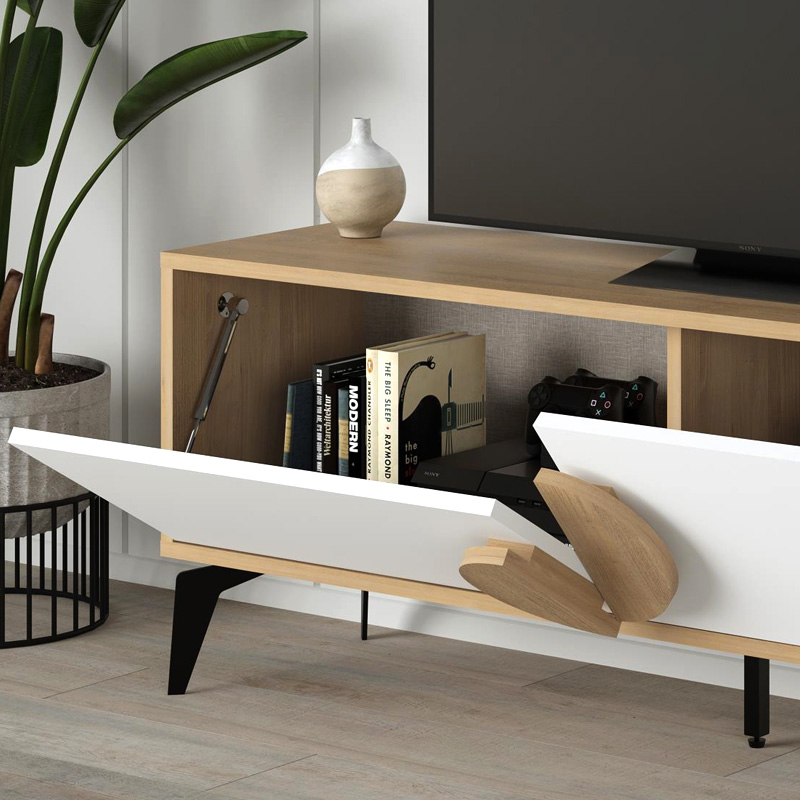 Gora Megapap melamine TV stand in sapphire oak - white 140x35,6x51cm.