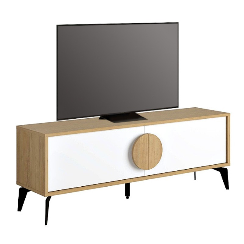 Gora Megapap melamine TV stand in sapphire oak - white 140x35,6x51cm.