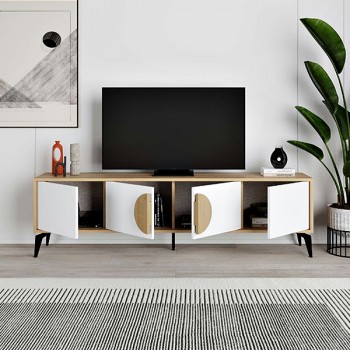 Έπιπλο τηλεόρασης Gora Megapap χρώμα sapphire oak - λευκό 180x35,6x51εκ.