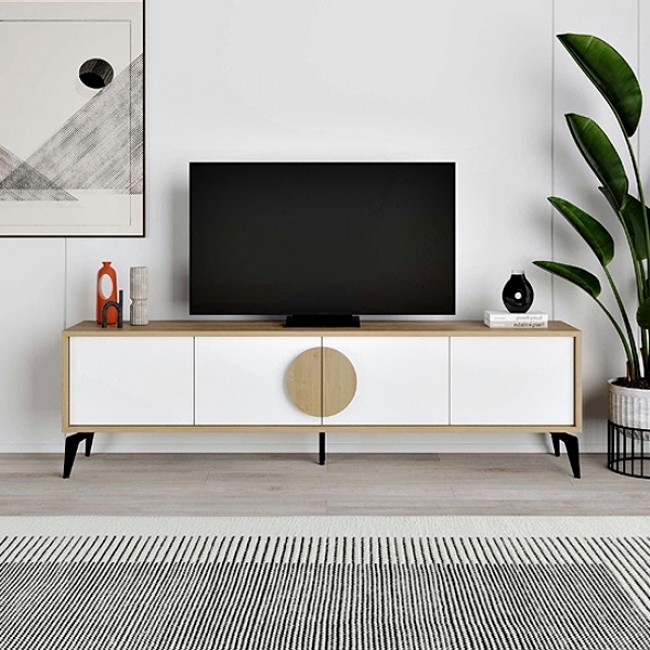 Έπιπλο τηλεόρασης Gora Megapap χρώμα sapphire oak - λευκό 180x35,6x51εκ.