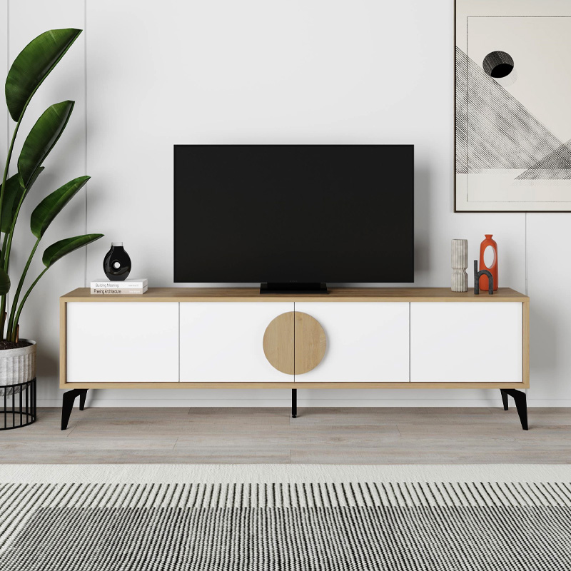 Gora Megapap melamine TV stand in sapphire oak - white 180x35,6x51cm.