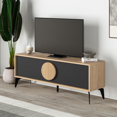 Gora Megapap melamine TV stand in sapphire oak - silky black 140x35,6x51cm.