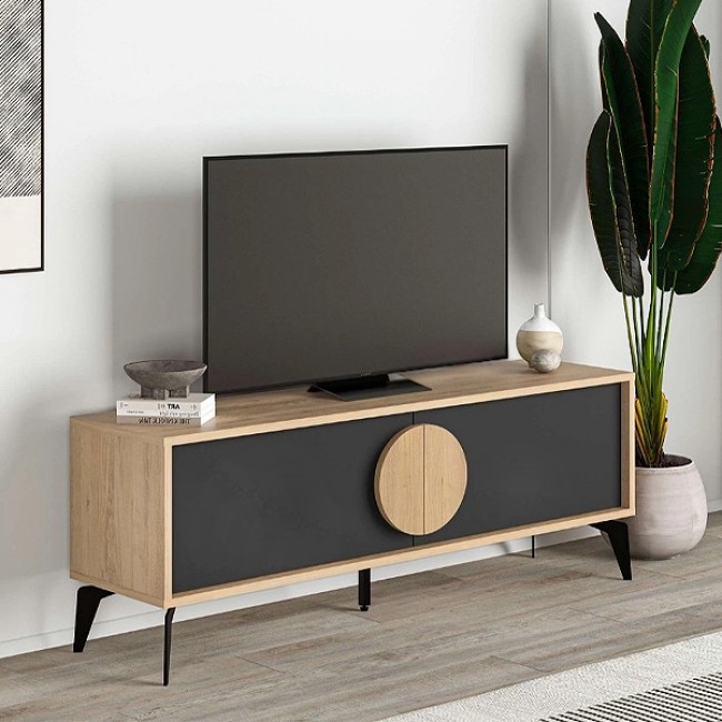 Έπιπλο τηλεόρασης Gora Megapap χρώμα sapphire oak - silky black 140x35,6x51εκ.