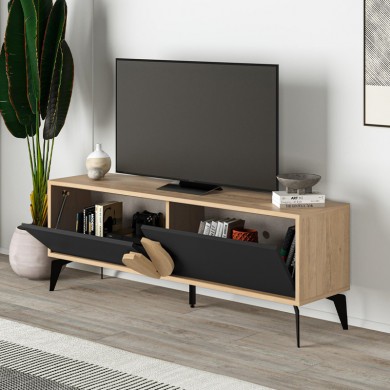 Gora Megapap melamine TV stand in sapphire oak - silky black 140x35,6x51cm.