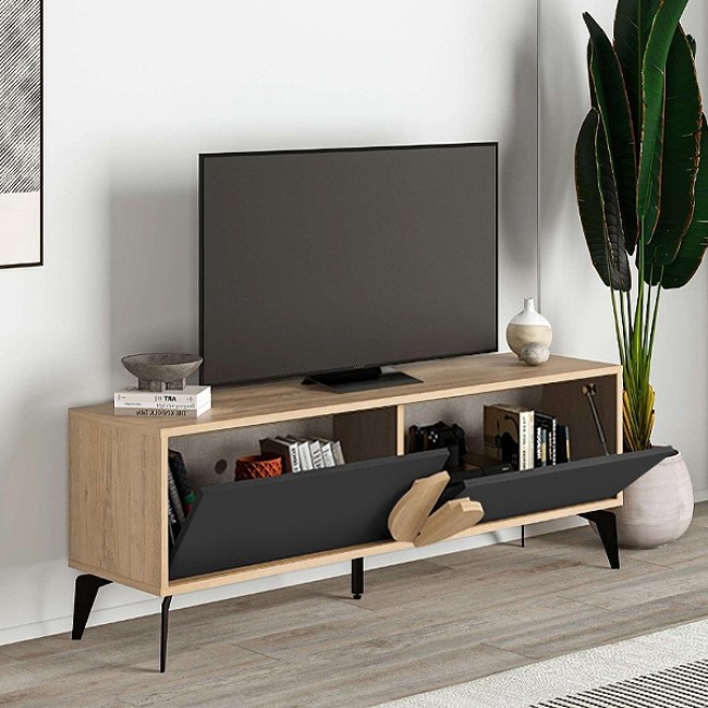 Έπιπλο τηλεόρασης Gora Megapap χρώμα sapphire oak - silky black 140x35,6x51εκ.