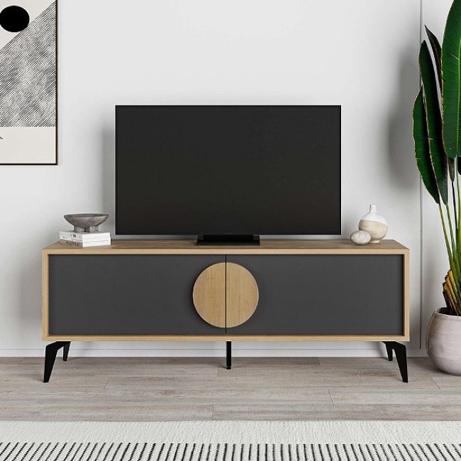 Έπιπλο τηλεόρασης Gora Megapap χρώμα sapphire oak - silky black 140x35,6x51εκ.