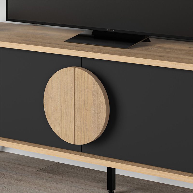 Gora Megapap melamine TV stand in sapphire oak - silky black 140x35,6x51cm.