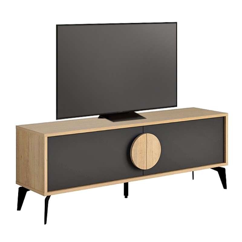 Gora Megapap melamine TV stand in sapphire oak - silky black 140x35,6x51cm.