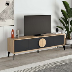 Έπιπλο τηλεόρασης Gora Megapap χρώμα sapphire oak - silky black 180x35,6x51εκ.