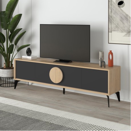 Gora Megapap melamine TV stand in sapphire oak - silky black 180x35,6x51cm.