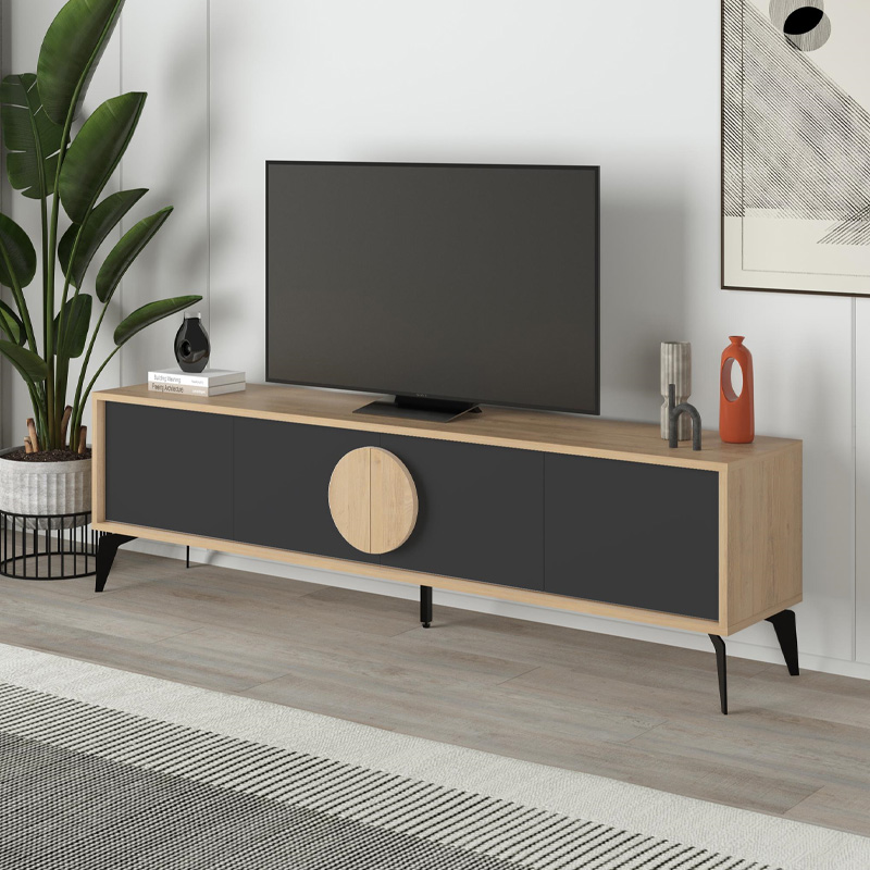 Gora Megapap melamine TV stand in sapphire oak - silky black 180x35,6x51cm.
