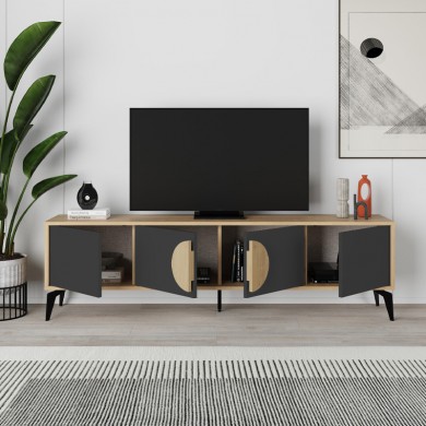 Gora Megapap melamine TV stand in sapphire oak - silky black 180x35,6x51cm.