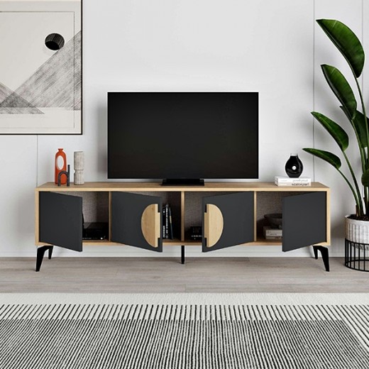 Έπιπλο τηλεόρασης Gora Megapap χρώμα sapphire oak - silky black 180x35,6x51εκ. Έπιπλο τηλεόρασης Gora Megapap χρώμα sapphire oak - silky black 180x35,6x51εκ.