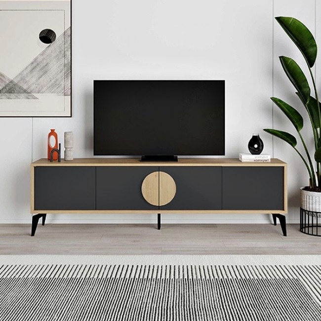 Έπιπλο τηλεόρασης Gora Megapap χρώμα sapphire oak - silky black 180x35,6x51εκ. Έπιπλο τηλεόρασης Gora Megapap χρώμα sapphire oak - silky black 180x35,6x51εκ.