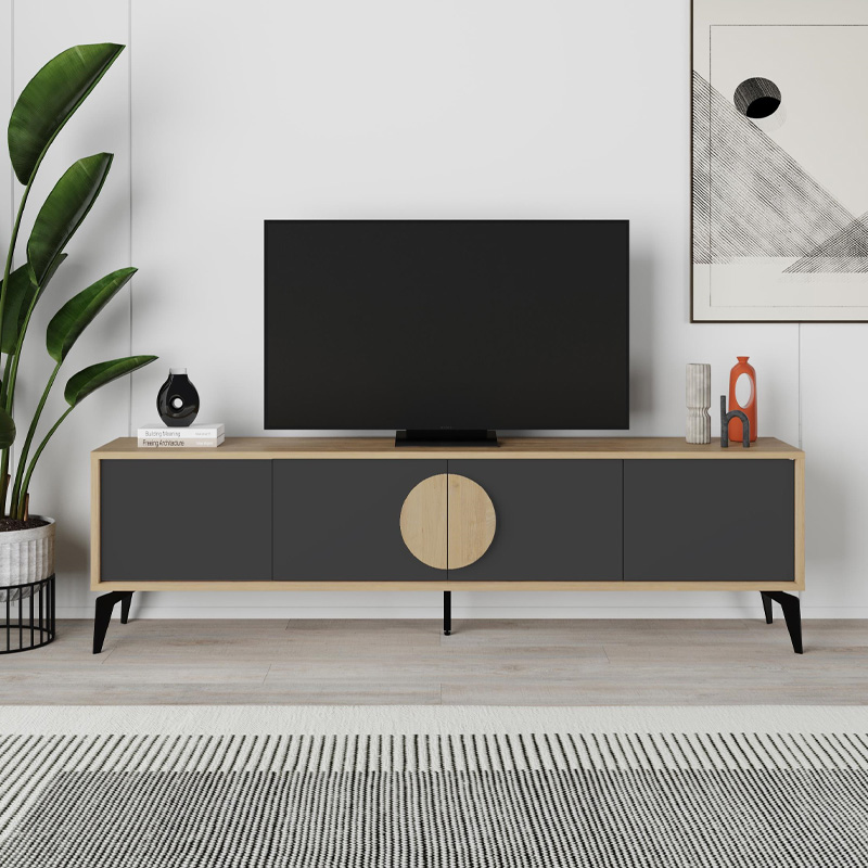 Gora Megapap melamine TV stand in sapphire oak - silky black 180x35,6x51cm.