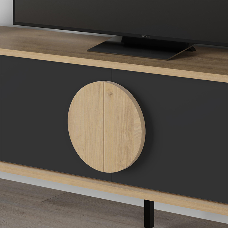 Gora Megapap melamine TV stand in sapphire oak - silky black 180x35,6x51cm.