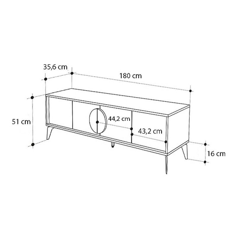 Gora Megapap melamine TV stand in sapphire oak - silky black 180x35,6x51cm.
