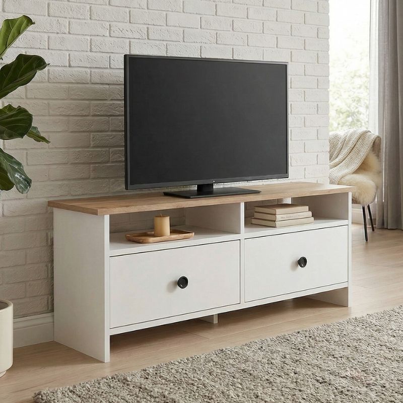 Gradias Megapap melamine tv furniture in white - sapphire oak color 120x26.6x46.8cm.