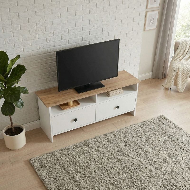 Gradias Megapap melamine tv furniture in white - sapphire oak color 120x26.6x46.8cm.