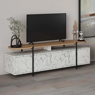 Hanley Megapap melamine TV furniture in white marble effect color 160x35,6x48cm.
