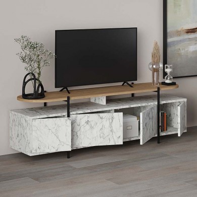 Hanley Megapap melamine TV furniture in white marble effect color 160x35,6x48cm.