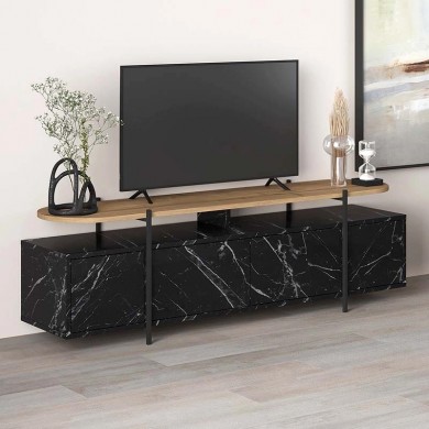 Hanley Megapap melamine TV furniture in black marble effect color 160x35,6x48cm.