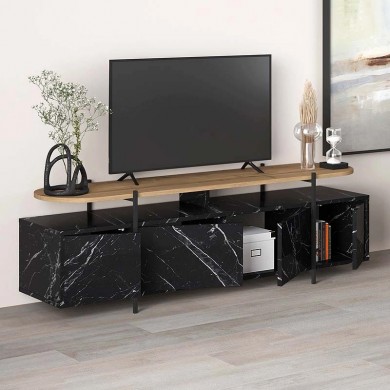 Hanley Megapap melamine TV furniture in black marble effect color 160x35,6x48cm.