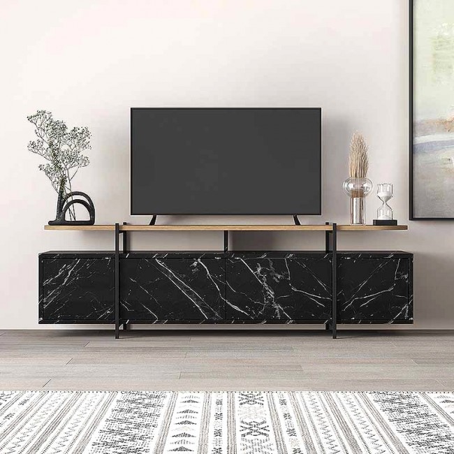 Έπιπλο τηλεόρασης Hanley Megapap χρώμα μαύρο εφέ μαρμάρου 160x35,6x48εκ.