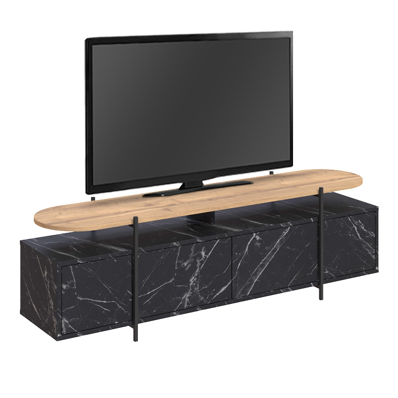 Hanley Megapap melamine TV furniture in black marble effect color 160x35,6x48cm.