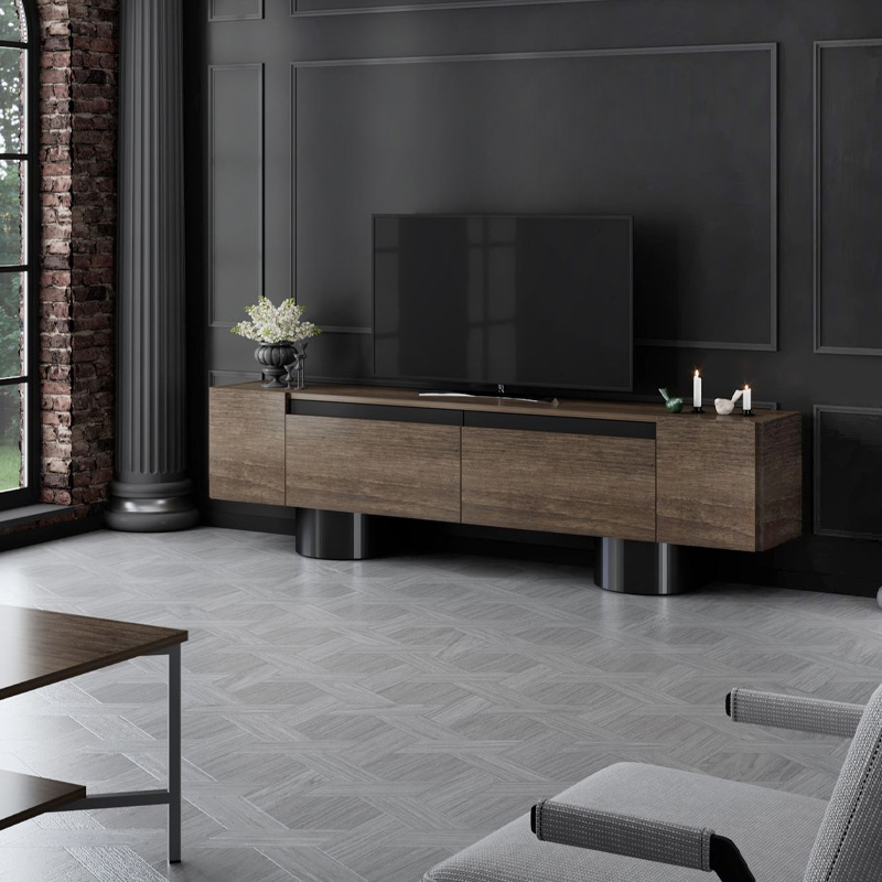 Haven Megapap melamine - metal tv stand in walnut color 180x30x50cm.
